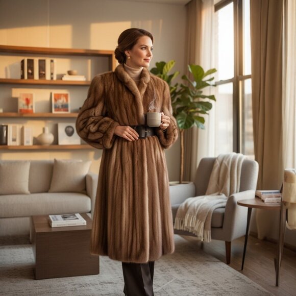 Balencia Jackets & Blazers - Designer Balencia Honey Blonde Soft Pelt's Long Length Mink Coat Large